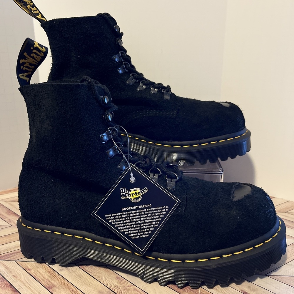 Dr Martens 1460 Pascal ST Hairy Suede Black M 9 W 10 Boots‎ Exposed Steel Toe